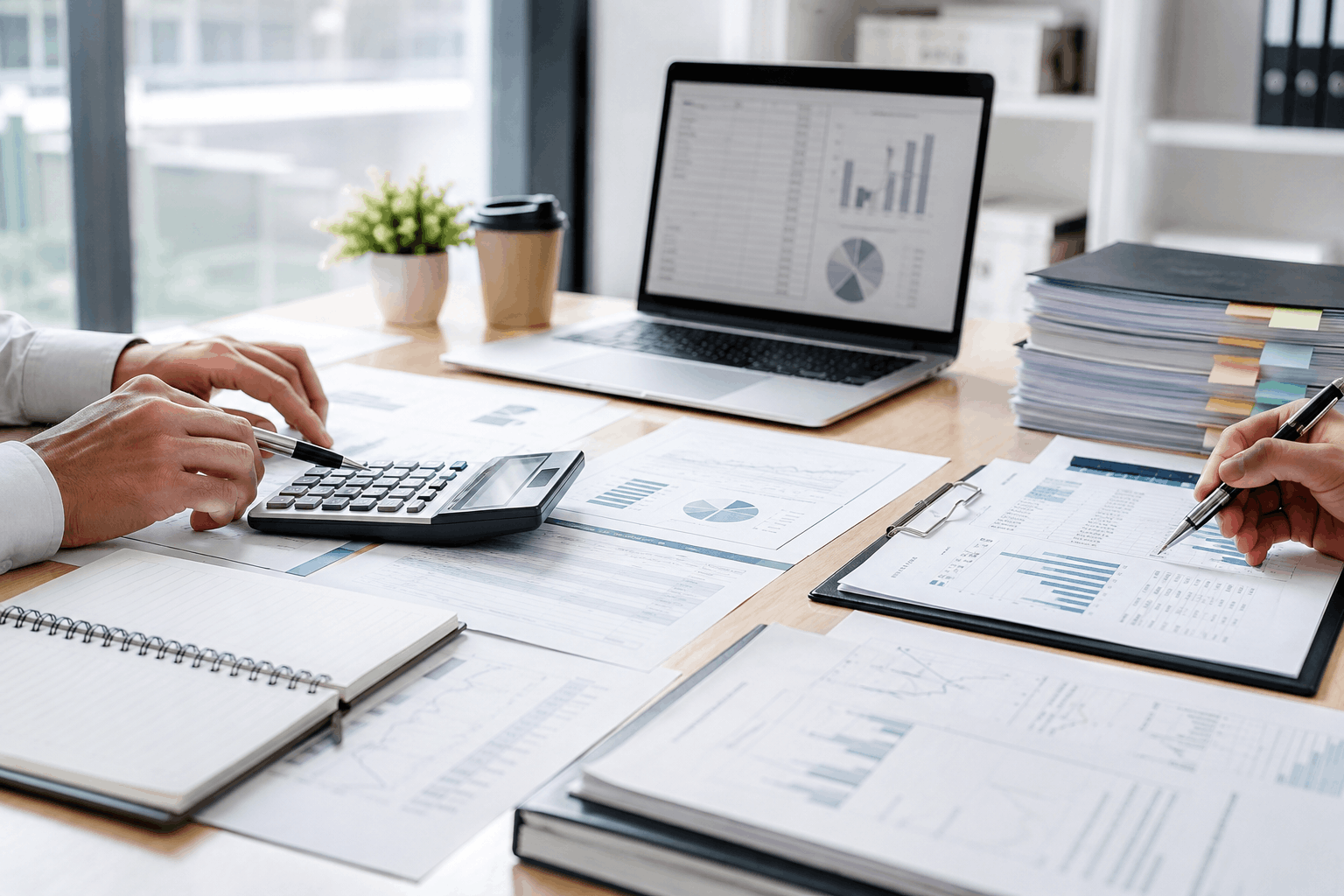 Accountant reviewing charts and financial reports
